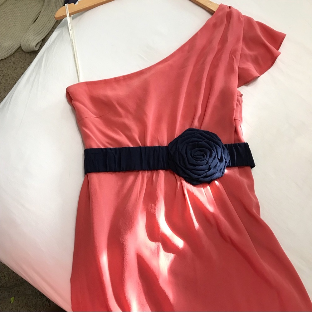 MM Couture pink coral one shoulder dress w/ belt - Picture 2 of 6